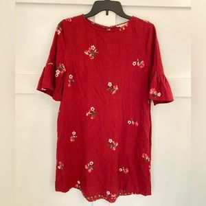 Oddy Embroidered Floral Shift Dress‎ with Bell Sleeves